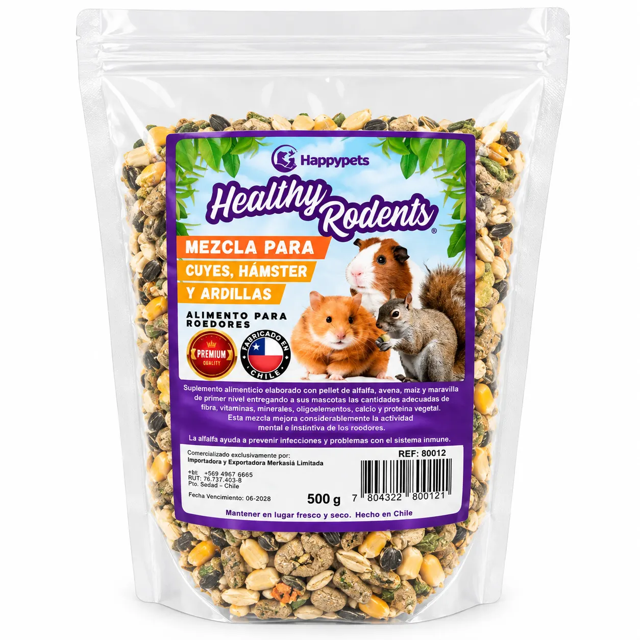 Healthy Rodents – Mezcla para Cuyes, Hámster y Ardillas, de Happy Pets 500 g
